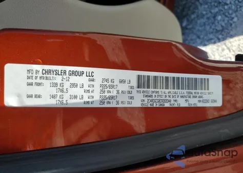 2012 Dodge Grand Caravan Sxt z USA, uszkodzony, nr VIN 2C4RDGCG8CR269340